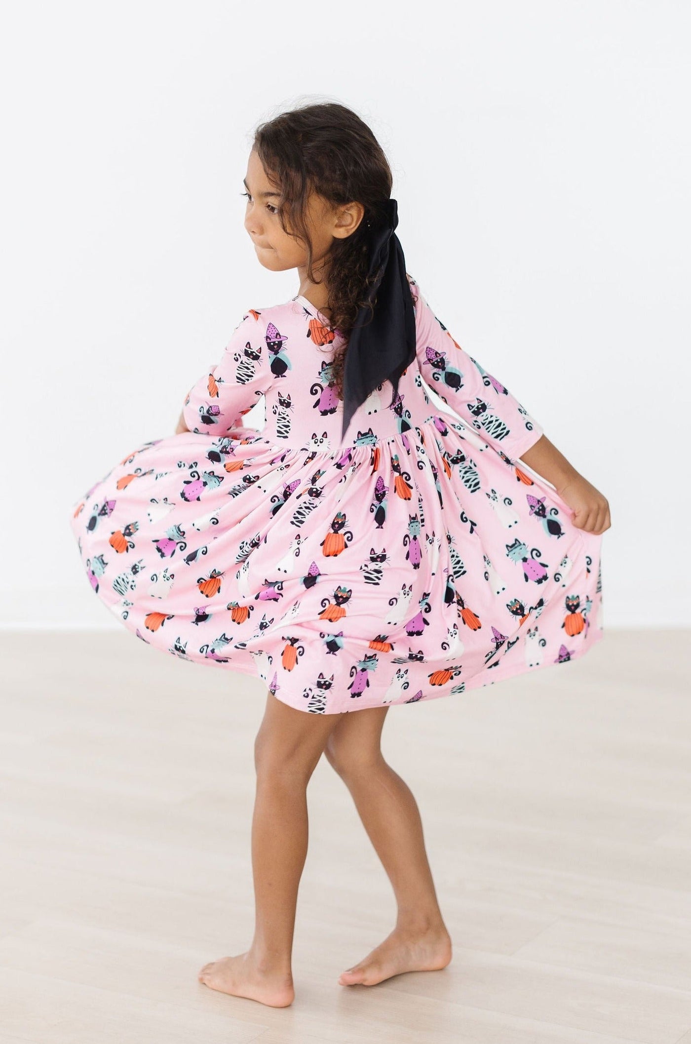 Mila & Rose:  Purr-fectly Spooky 3/4 Sleeve Pocket Twirl Dress