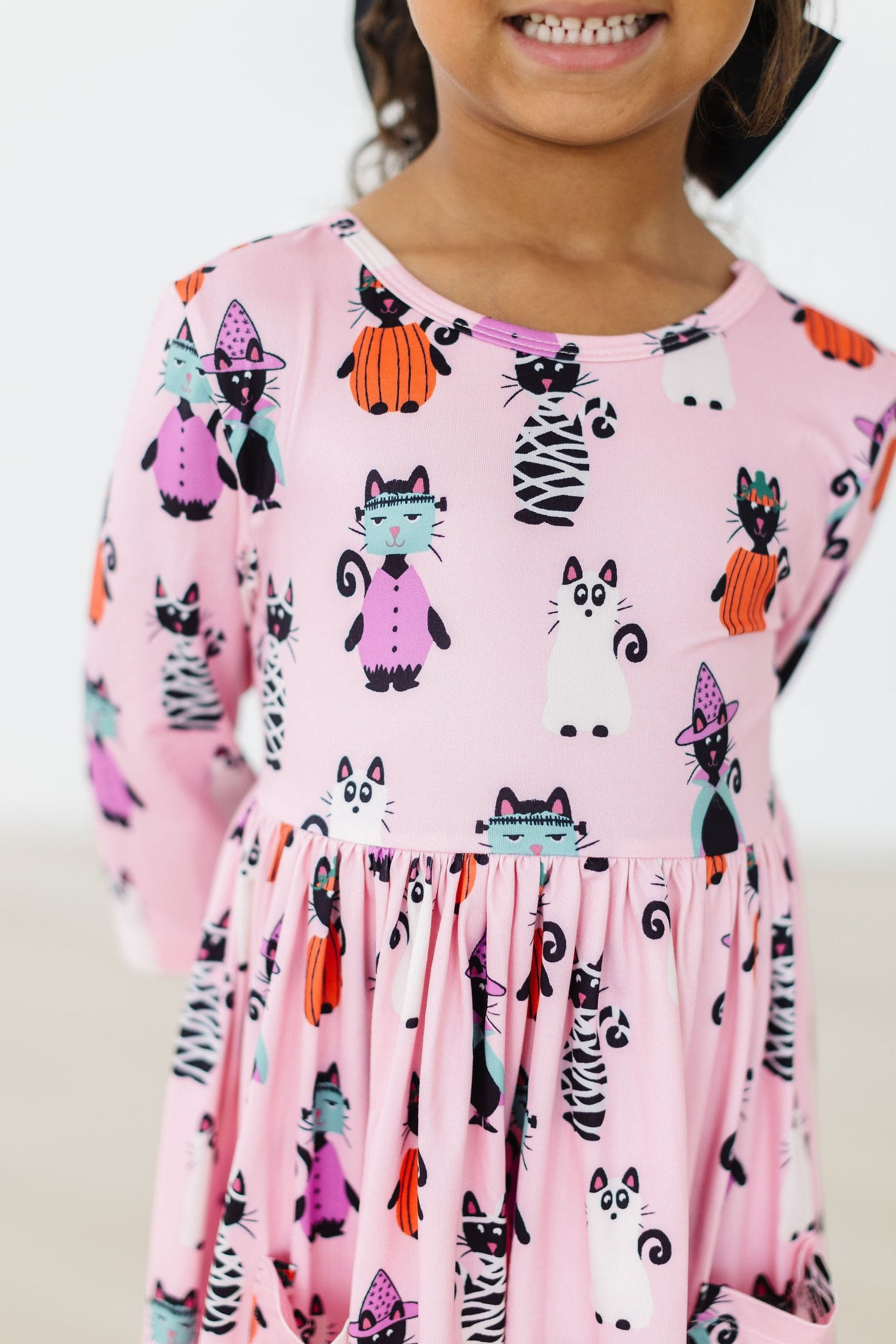 Mila & Rose:  Purr-fectly Spooky 3/4 Sleeve Pocket Twirl Dress