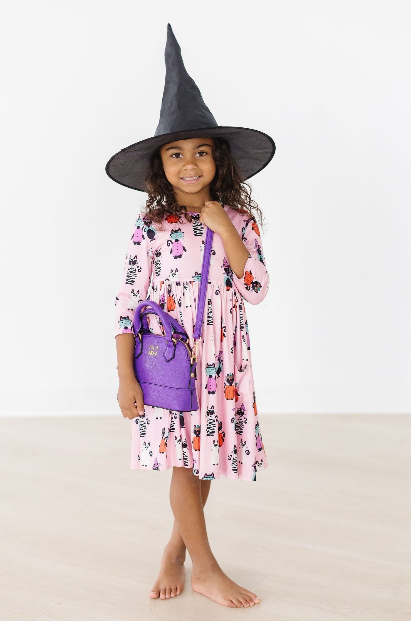 Mila & Rose:  Purr-fectly Spooky 3/4 Sleeve Pocket Twirl Dress