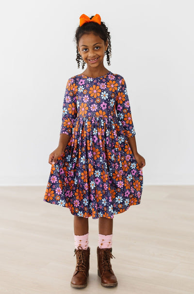 Mila & Rose:  Haunted Garden 3/4 Sleeve Pocket Twirl Dress