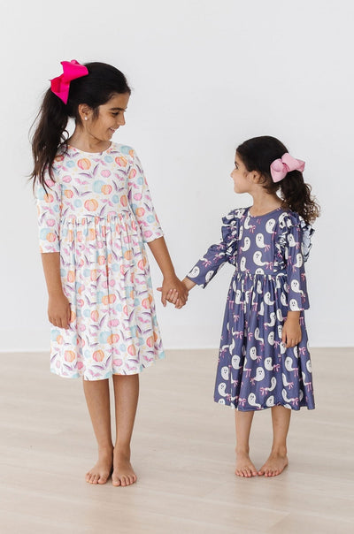 Mila & Rose:  Tied with a Boo 3/4 Ruffle Twirl Dress