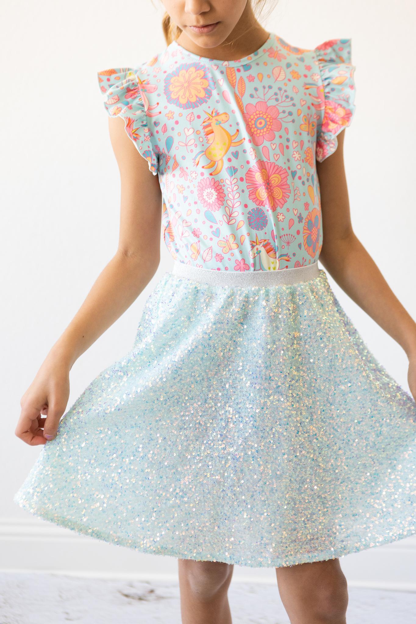 Mila & Rose:  SALE Aqua Sequin Twirl Skirt