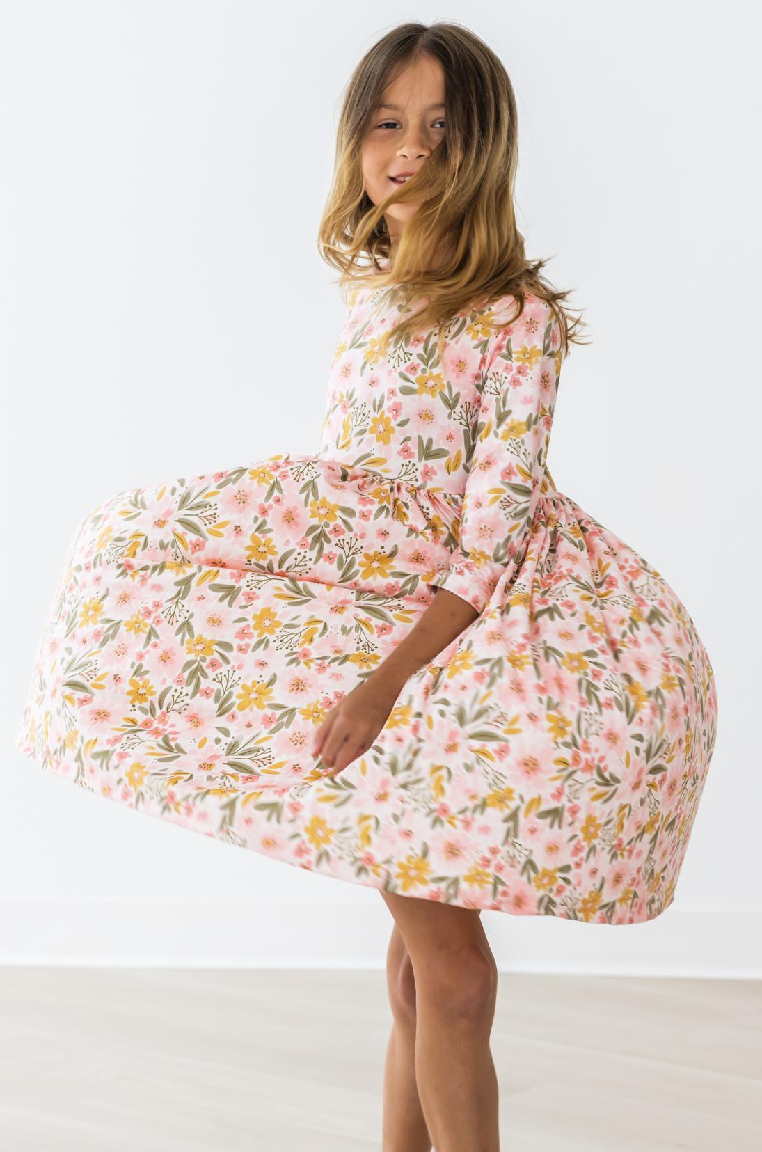 Mila & Rose:  Pretty Peachy 3/4 Sleeve Pocket Twirl Dress