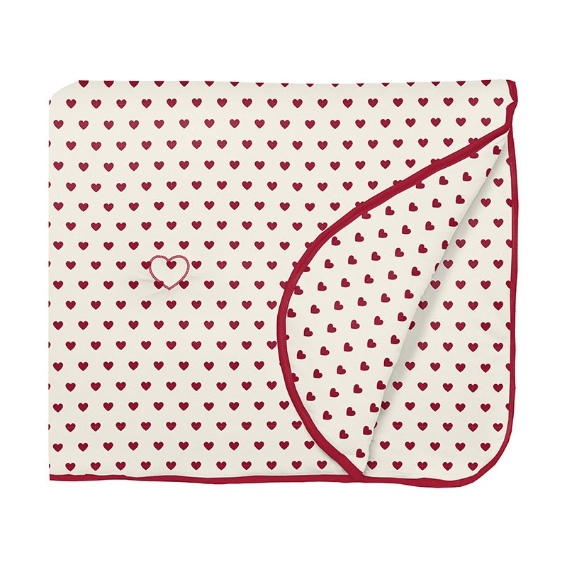 Kickee Pants Fluffle Throw Blanket with Embroidery: Natural Hearts