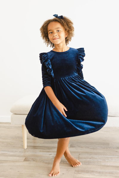 Mila & Rose:  Navy Velvet Ruffle Twirl Dress