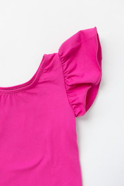 Mila & Rose:  Hot Pink S/S Flutter Sleeve Leotard