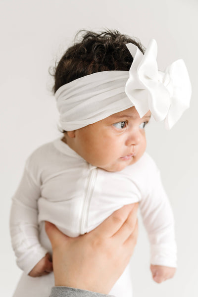 Baby Bling Bows Satin Fab Headwrap: White