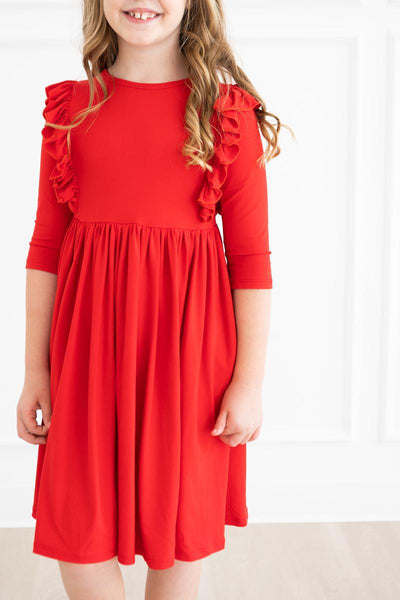 Mila & Rose:  Red 3/4 Ruffle Twirl Dress