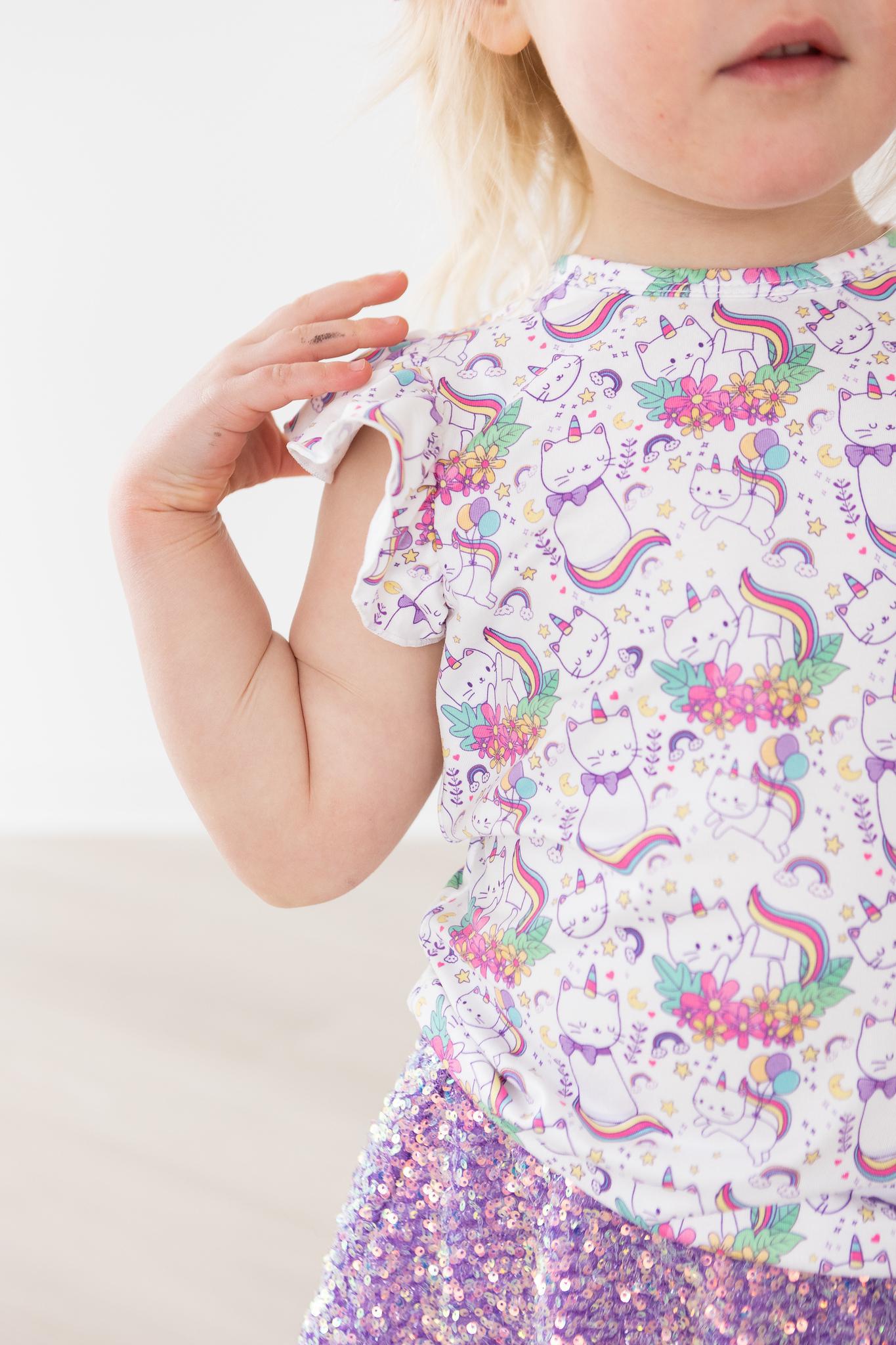 Mila & Rose:  Rainbow Kitties S/S Ruffle Tee