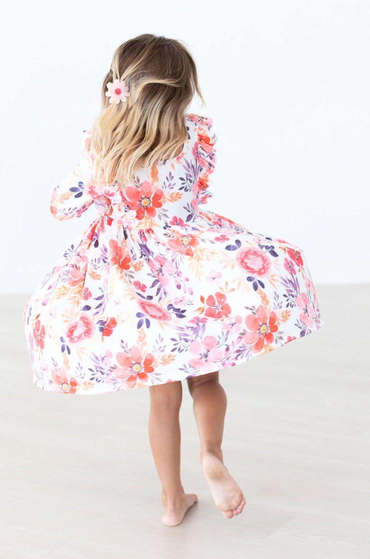 Mila & Rose:  Tangerine Leaves Ruffle Twirl Dress