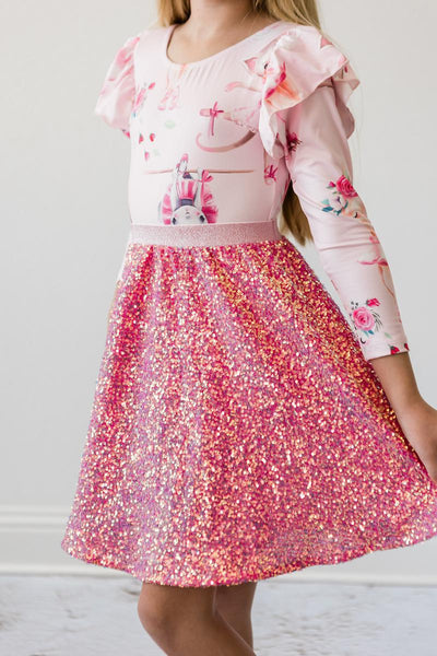 Mila & Rose:  SALE Hot Pink Sequin Twirl Skirt