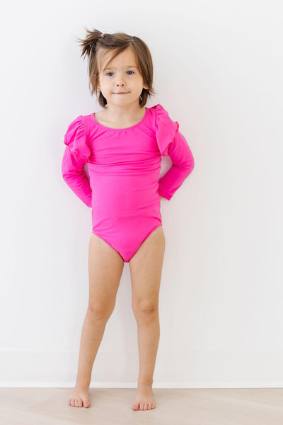 Mila & Rose:  Hot Pink L/S Flutter Sleeve Leotard