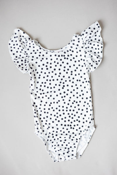 Mila & Rose:  Scattered Dot S/S Flutter Sleeve Leotard