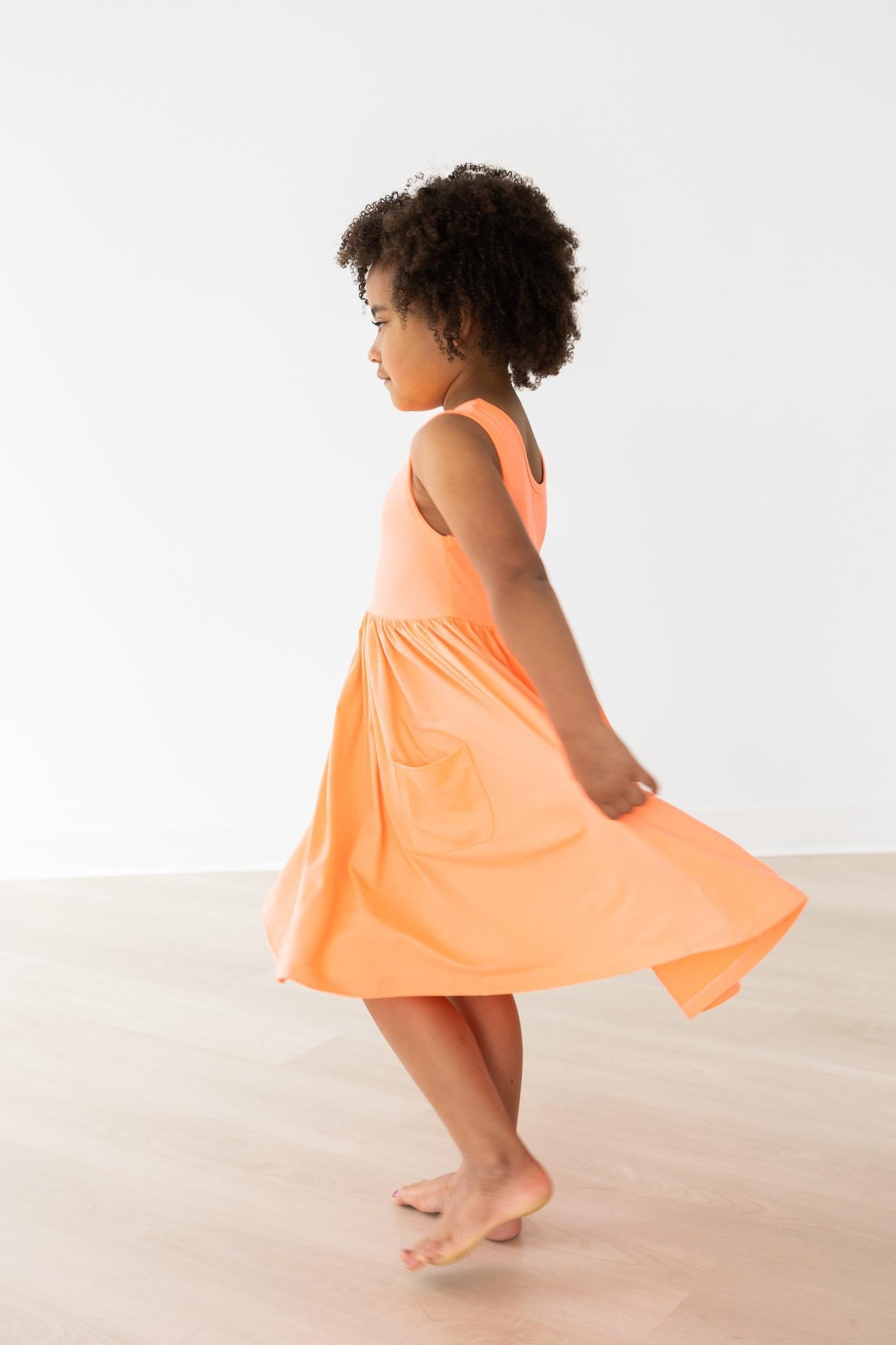 Mila & Rose:  Neon Coral Tank Pocket Twirl Dress