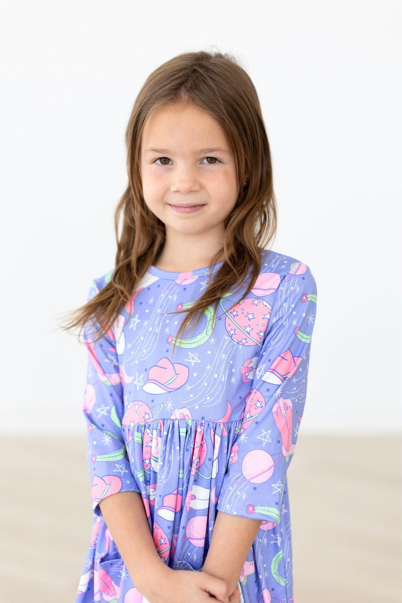 Mila & Rose:  Neon Moon 3/4 Sleeve Pocket Twirl Dress