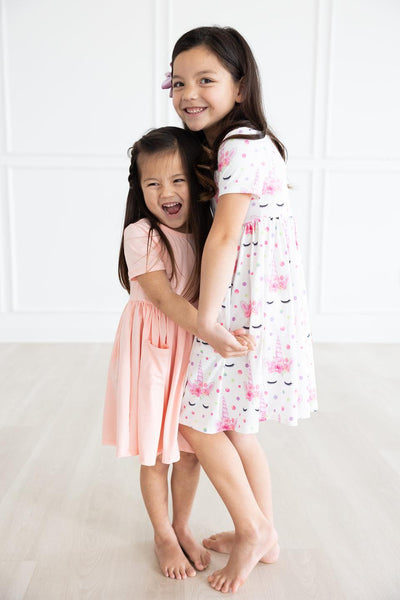 Mila & Rose:  Peach S/S Pocket Twirl Dress