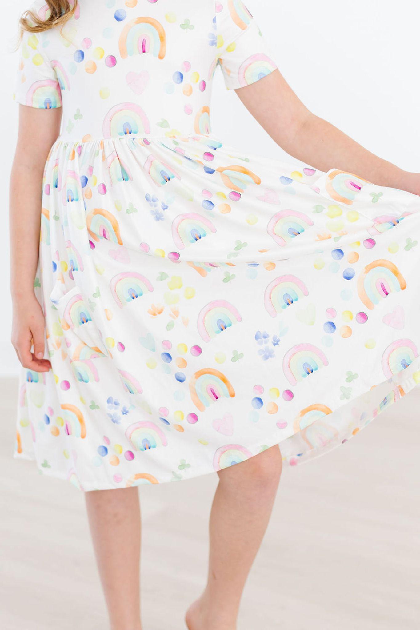 Mila & Rose:  Watercolor Rainbows S/S Pocket Twirl Dress