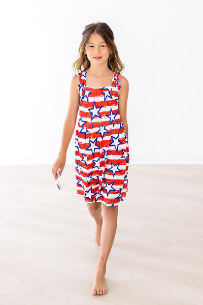 Mila & Rose:  Stars & Stripes Ruffle Cross Back Dress