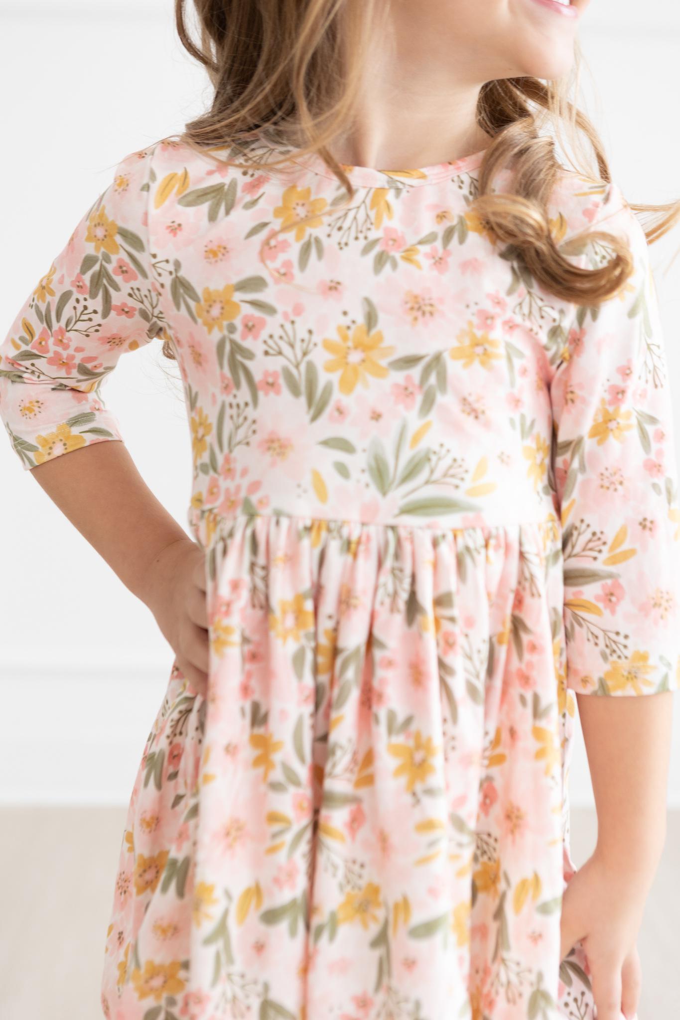 Mila & Rose:  Pretty Peachy 3/4 Sleeve Pocket Twirl Dress