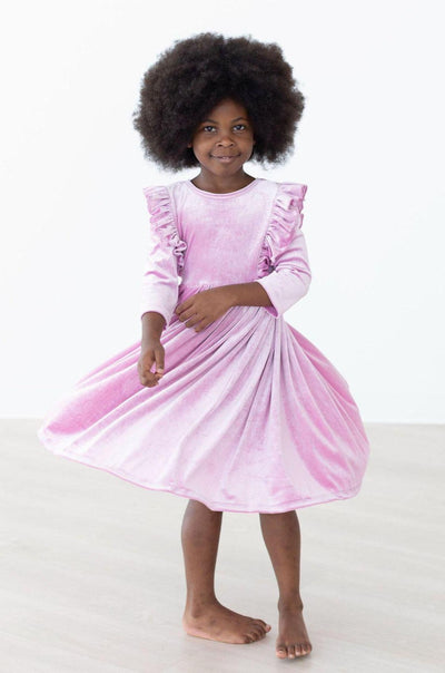 Mila & Rose:  Carnation Pink Velvet Ruffle Twirl Dress