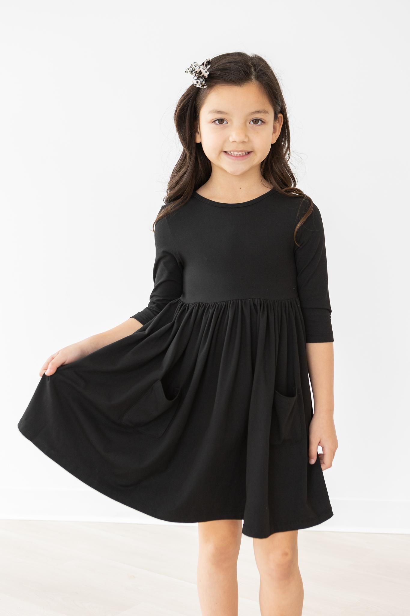 Mila & Rose:  Black 3/4 Pocket Twirl Dress