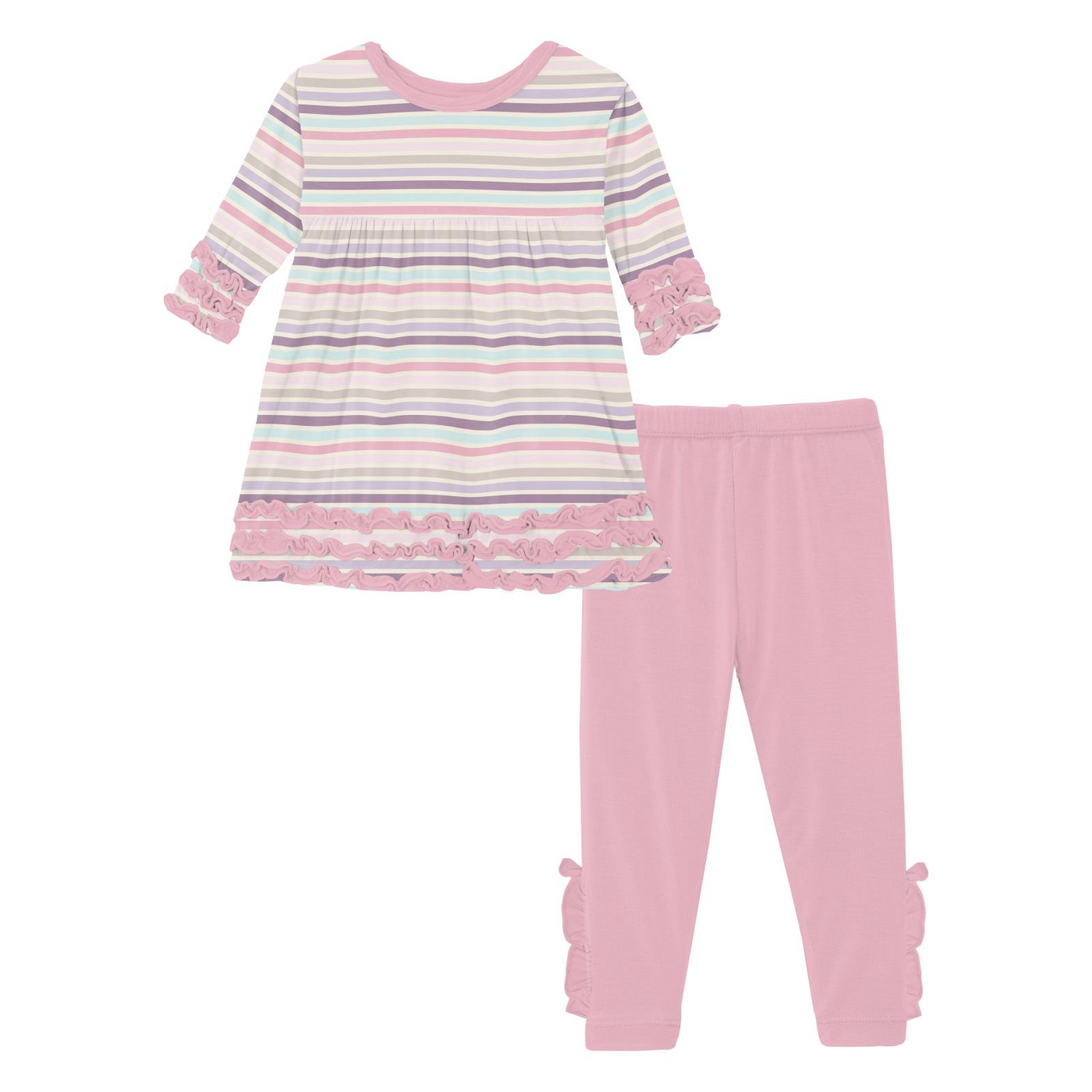 Kickee Pants 3/4 Sleeve Babydoll Outfit Set: Ice Cream Stripe