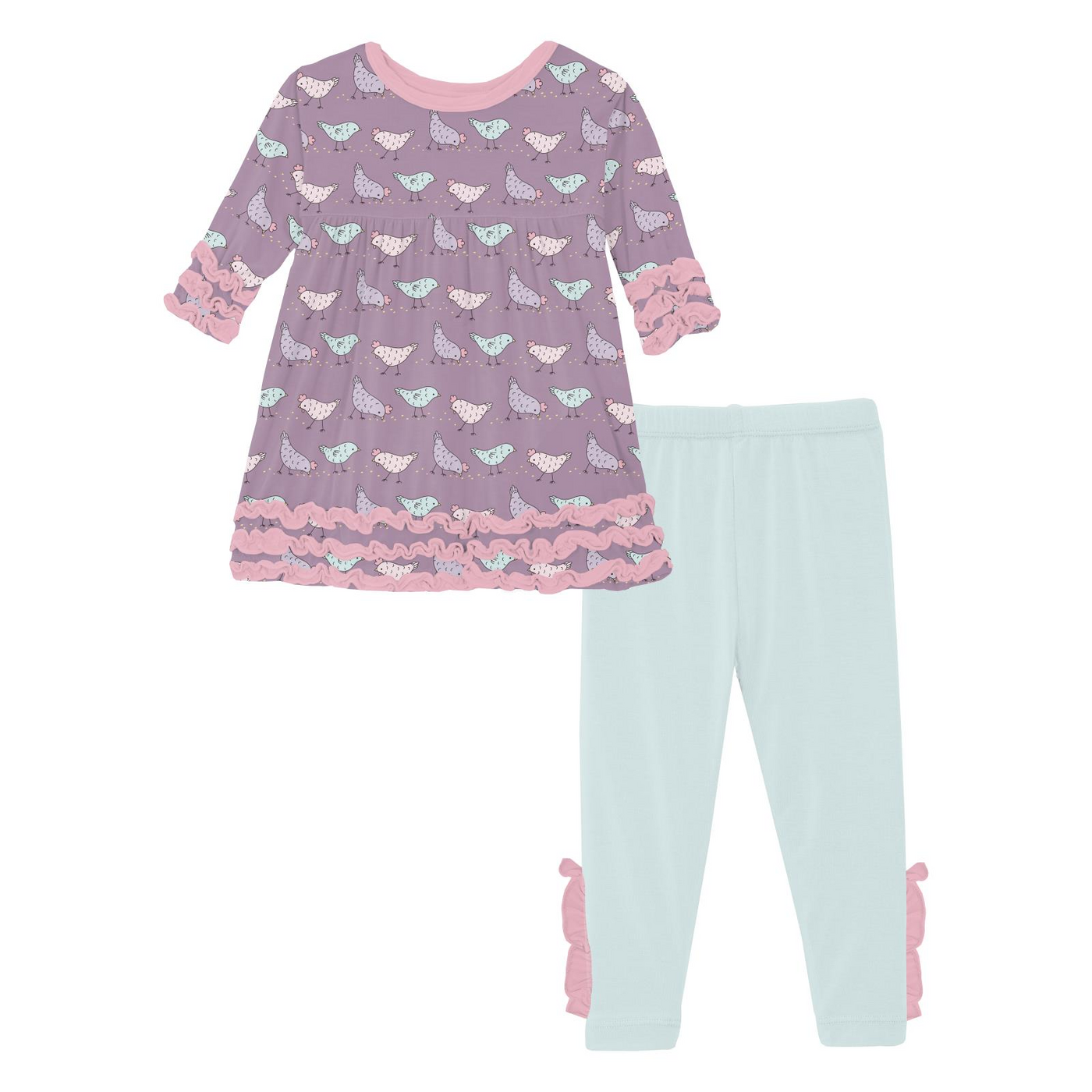 Kickee Pants 3/4 Sleeve Babydoll Outfit Set: Lavender Chickens