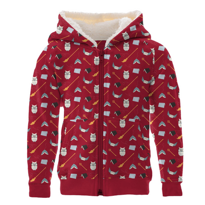 Kickee Pants Fleece Zip-Front Hoodie with Sherpa-lined Hood: Crimson Magical World