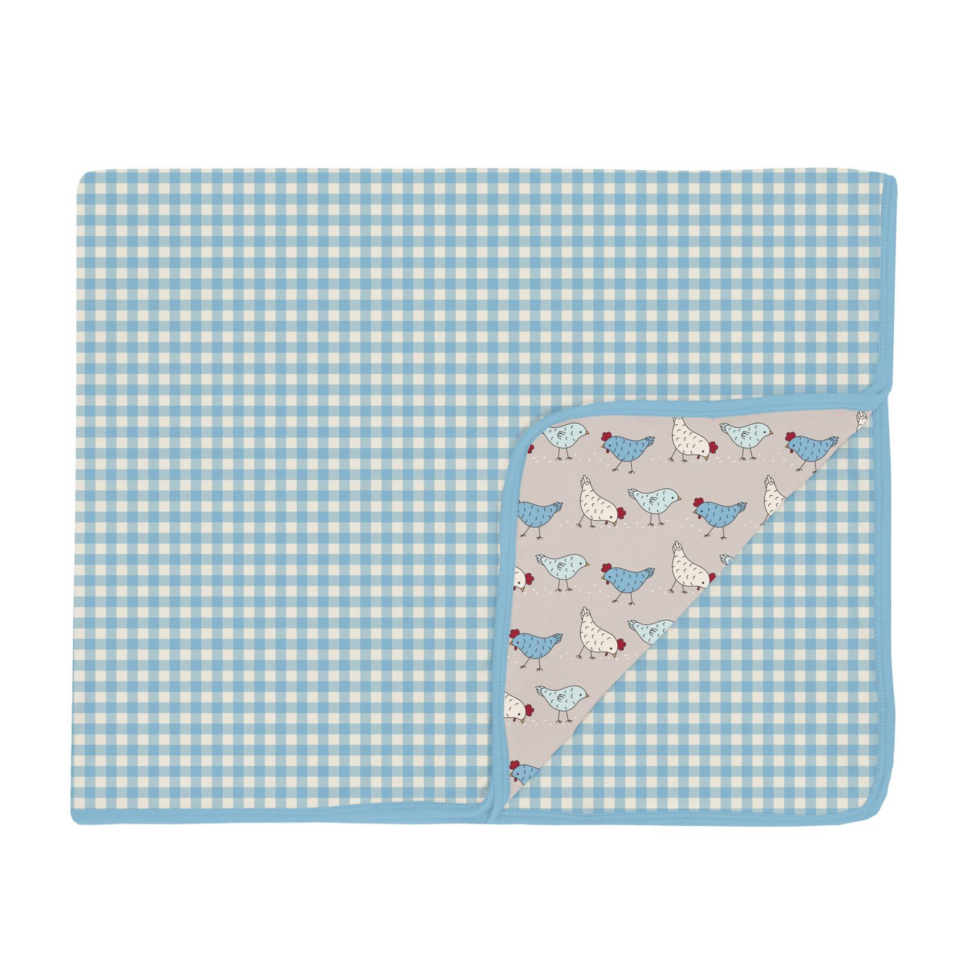 PRESALE Kickee Pants Toddler Blanket: Seaside Blue Gingham & Latte Chicken