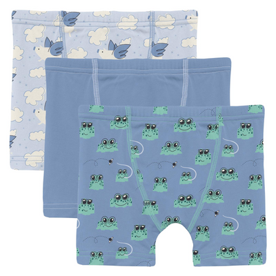 Kickee Pants Boxer Brief Set of 3: Dew Flying Pigs, Dream Blue & Dream Blue Bespeckled Frogs