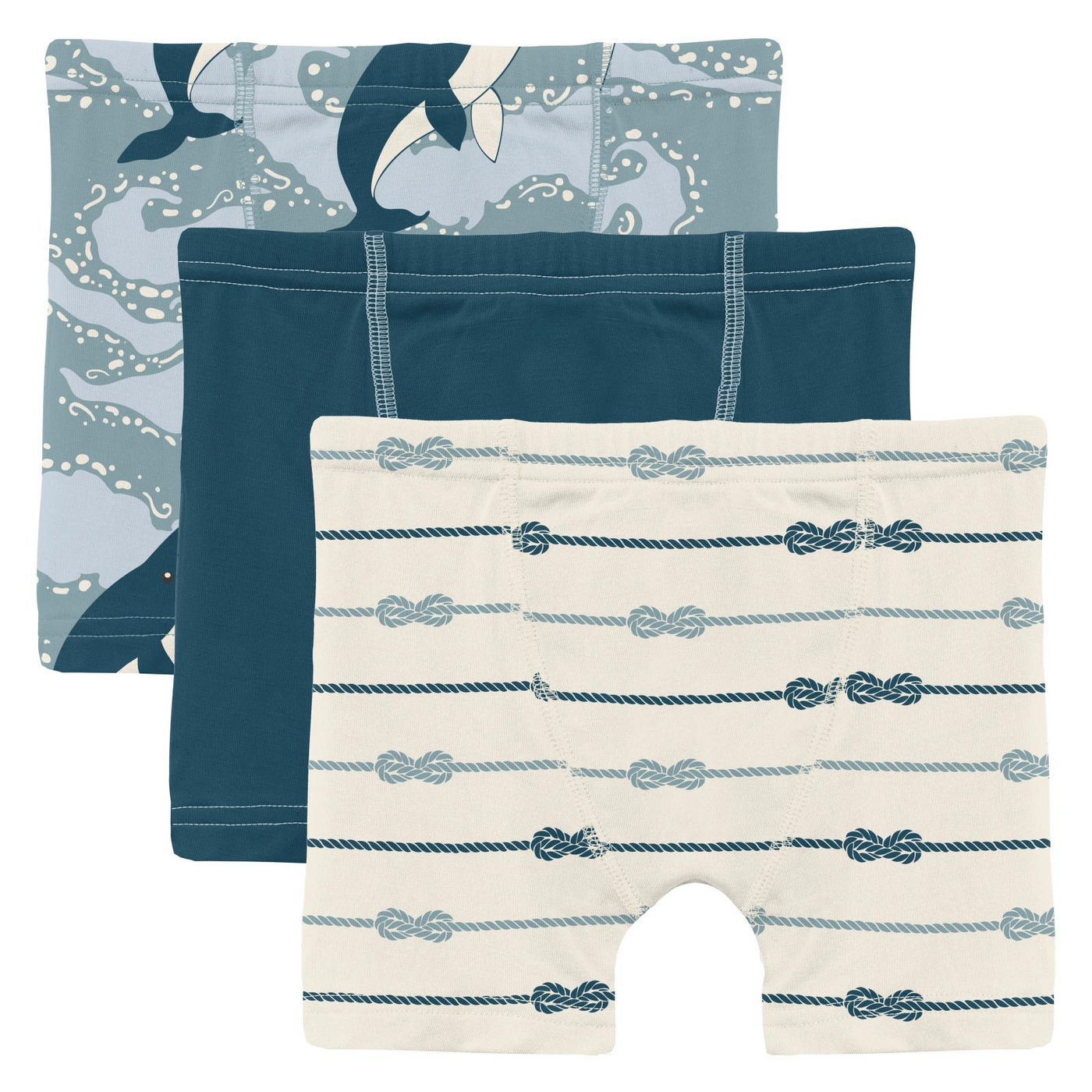 Kickee Pants Boy's Boxer Brief Set of 3: Stormy Sea Splashing Whales, Peacock & Natural Boat Rope