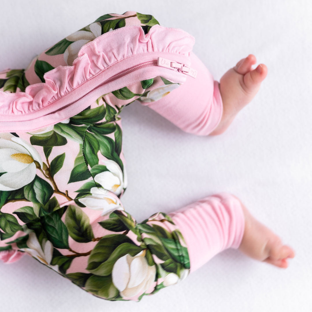 Laree + Co:  Magnolia Bamboo Ruffle Convertible Footie