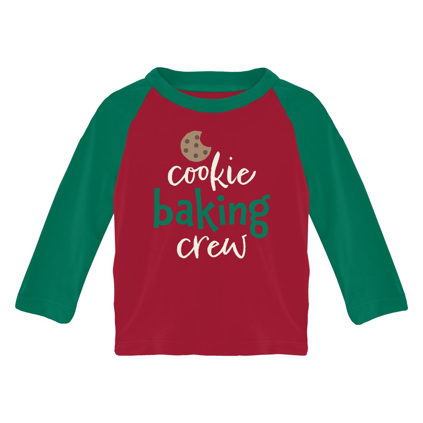 Kickee Pants Long Sleeve Crew Neck Raglan Tee: Crimson Cookie Baking Crew