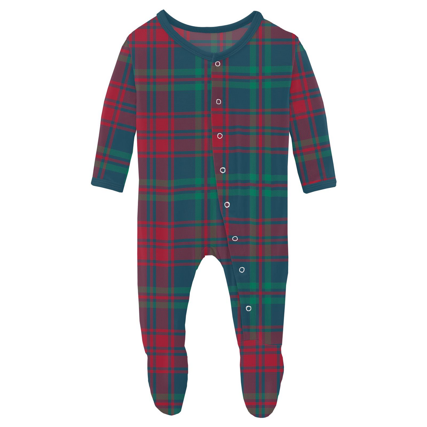 Kickee Pants Footie With Snaps: Peacock Plaid