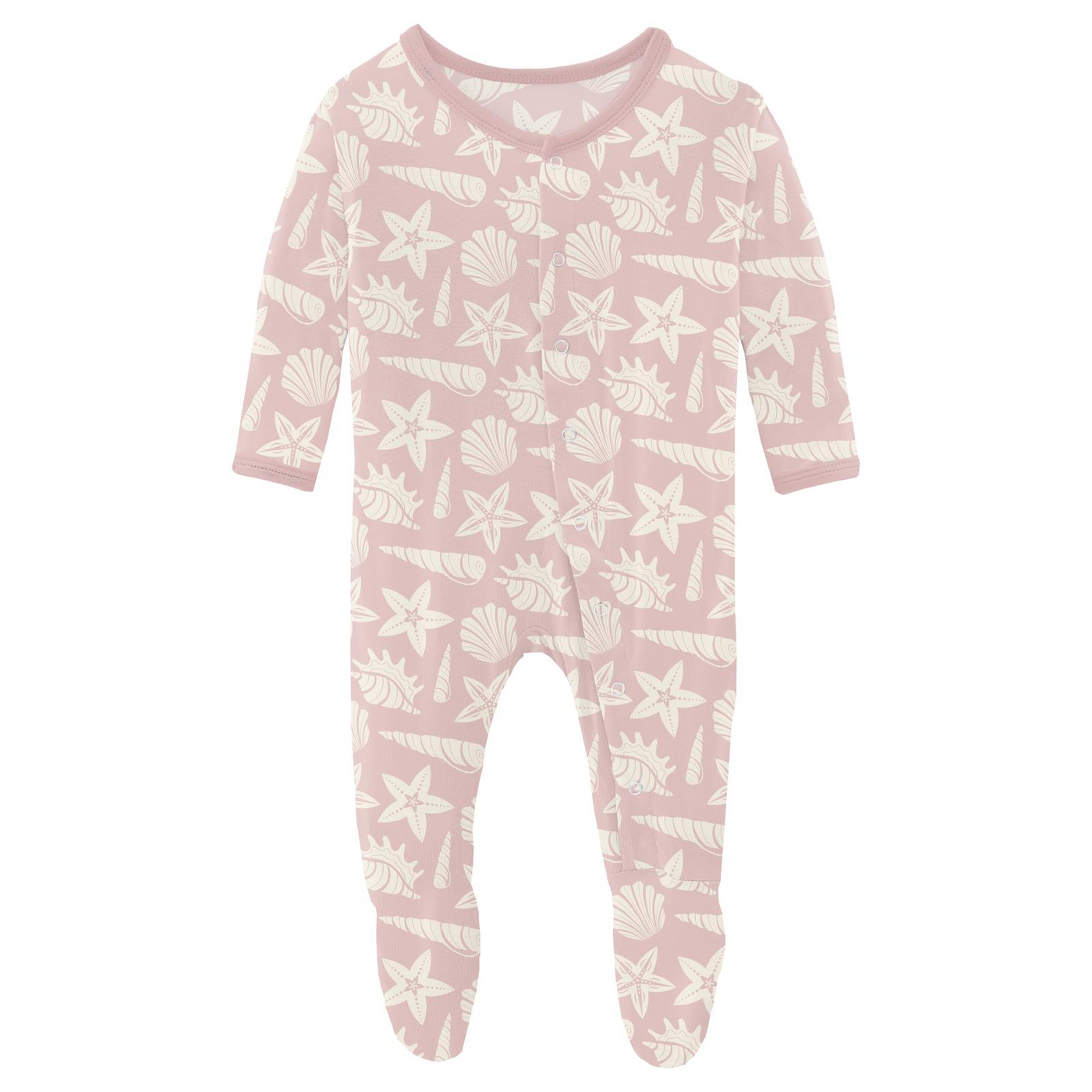 Kickee Pants Footie With Snaps: Baby Rose Shells & Starfish