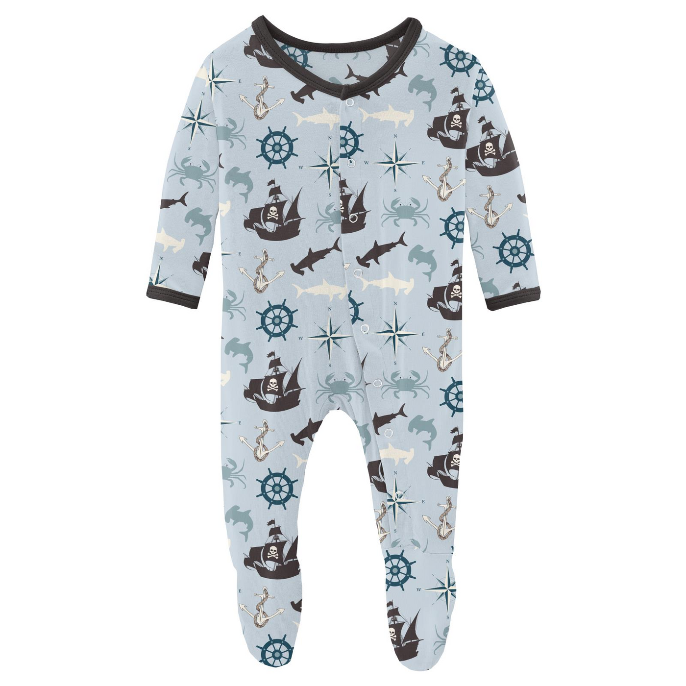 Kickee Pants Footie With Snaps: Illusion Blue Pirate Adventure