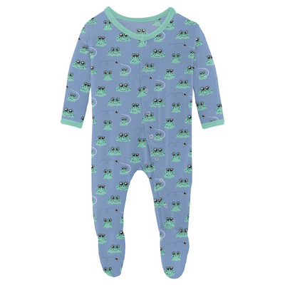 Kickee Pants Footie With Snaps: Dream Blue Bespeckled Frogs