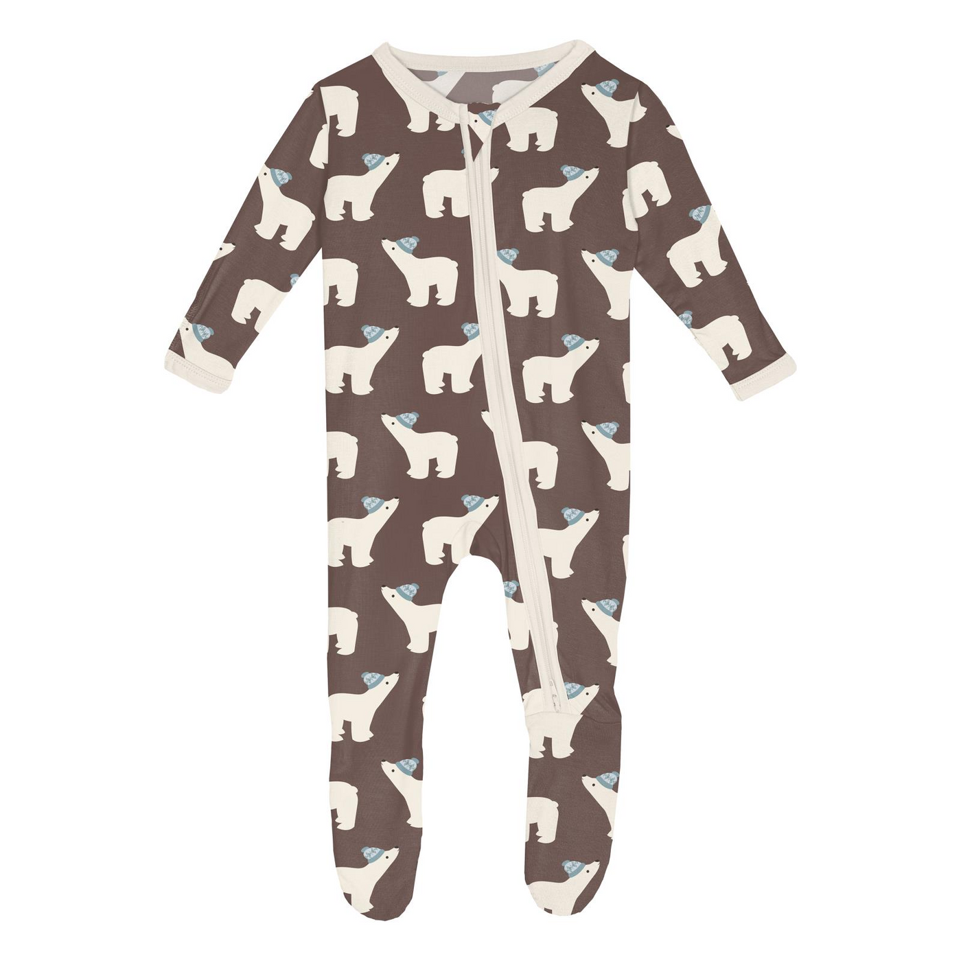 Kickee Pants Footie with 2 Way Zipper: Coffee Polar Bears