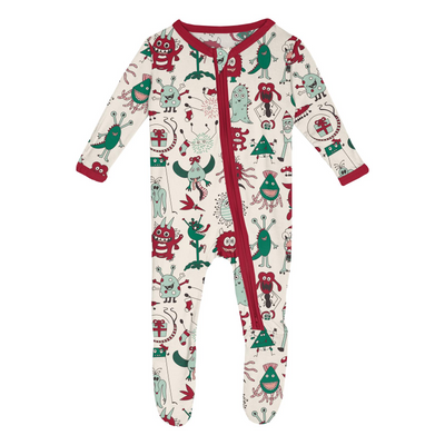 Kickee Pants Footie with 2 Way Zipper: Merry Monsters