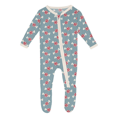 Kickee Pants Footie with 2 Way Zipper: Stormy Sea Peppermints