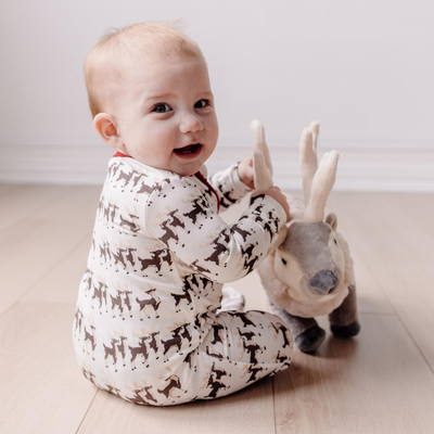 Kickee Pants Footie with 2 Way Zipper: Natural Rudolph