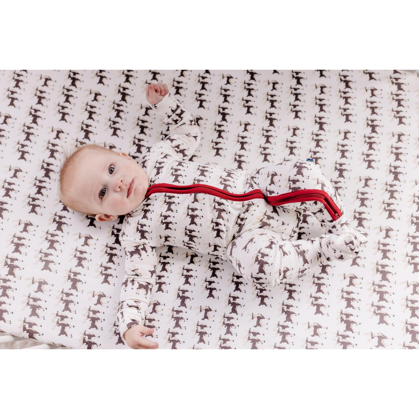 Kickee Pants Footie with 2 Way Zipper: Natural Rudolph