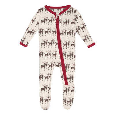 Kickee Pants Footie with 2 Way Zipper: Natural Rudolph