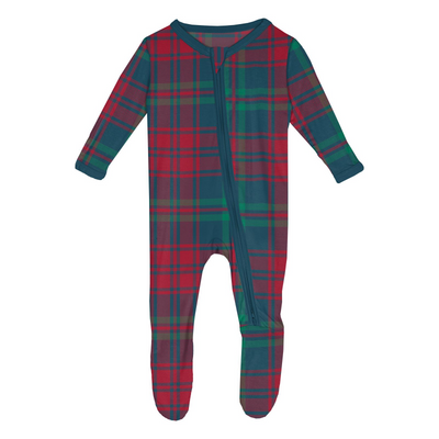 Kickee Pants Footie with 2 Way Zipper: Peacock Plaid