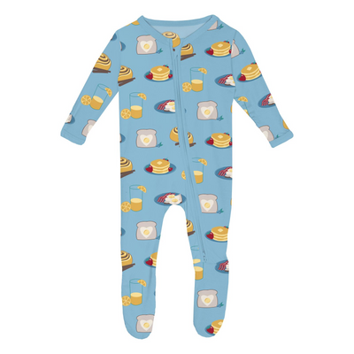 PRESALE Kickee Pants Footie with 2 Way Zipper: Seaside Blue Breakfast in Bed