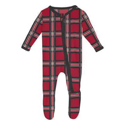 Kickee Pants Footie with 2 Way Zipper: Classic Holiday Plaid