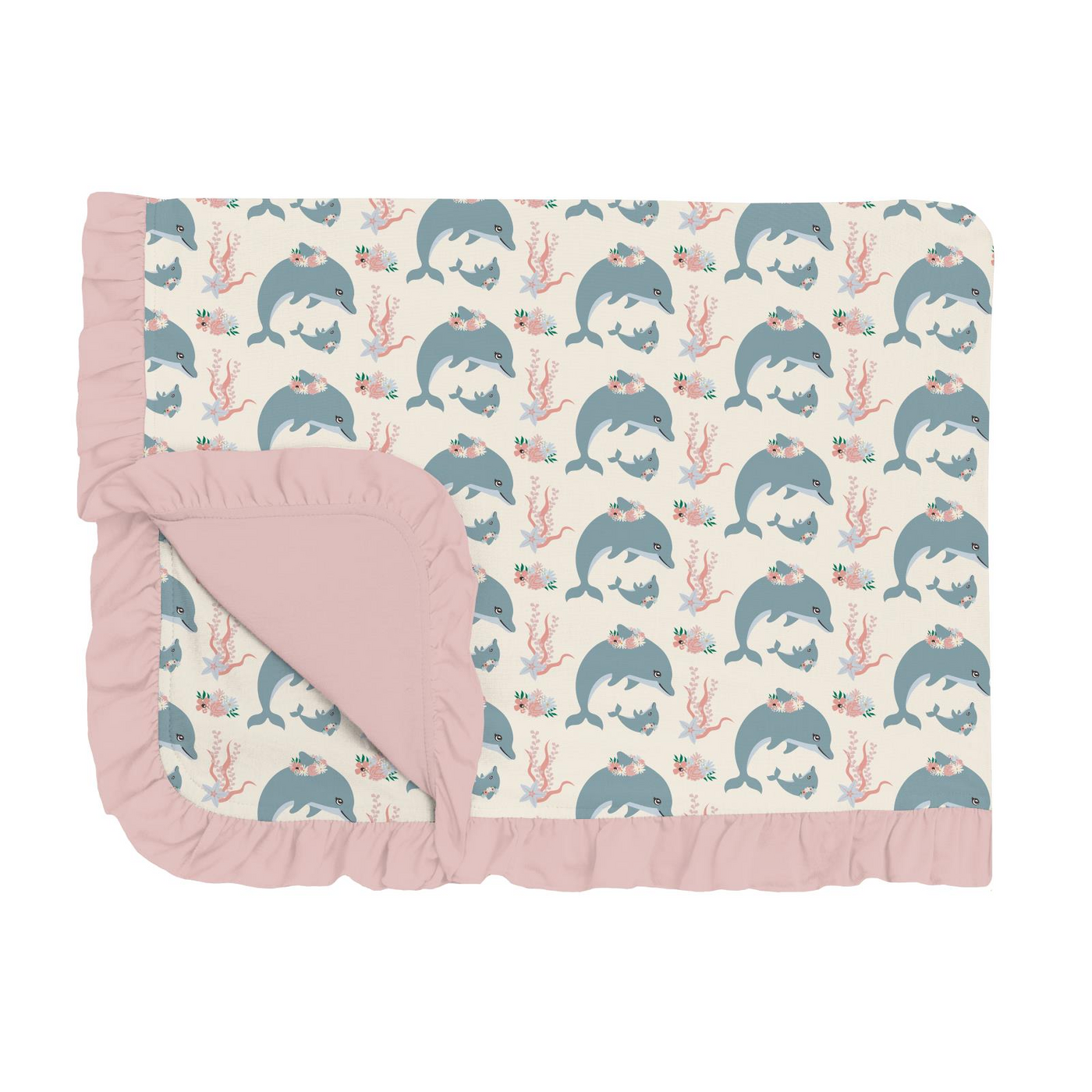 Kickee Pants Ruffle Toddler Blanket: Natural Dolphins