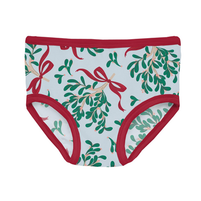 Kickee Pants Girl's Underwear: Illusion Blue Mistletoe & Ribbons