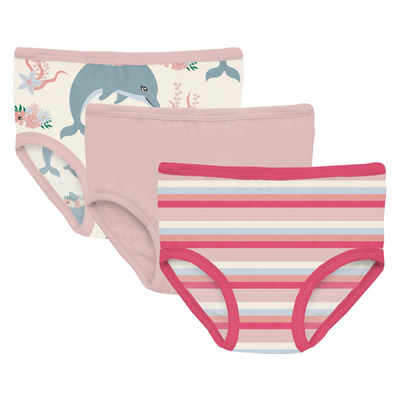 Kickee Pants Girls Underwear Set of 3: Natural Dolphins, Baby Rose & Baby Rose Stripe