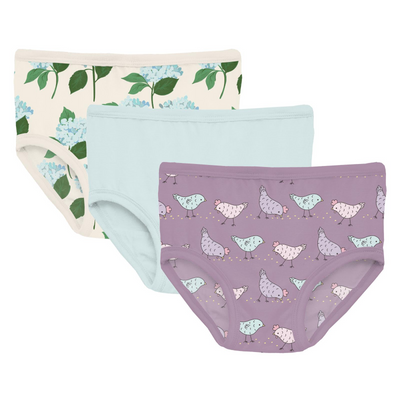 PRESALE Kickee Pants Girl's Underwear Set of 3: Hydrangea Bouquet, Fresh Air & Lavender Chickens